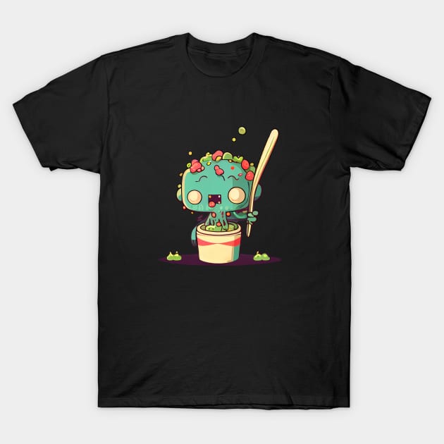 zombie holding chopstick and eating noodle T-Shirt by MLArtifex